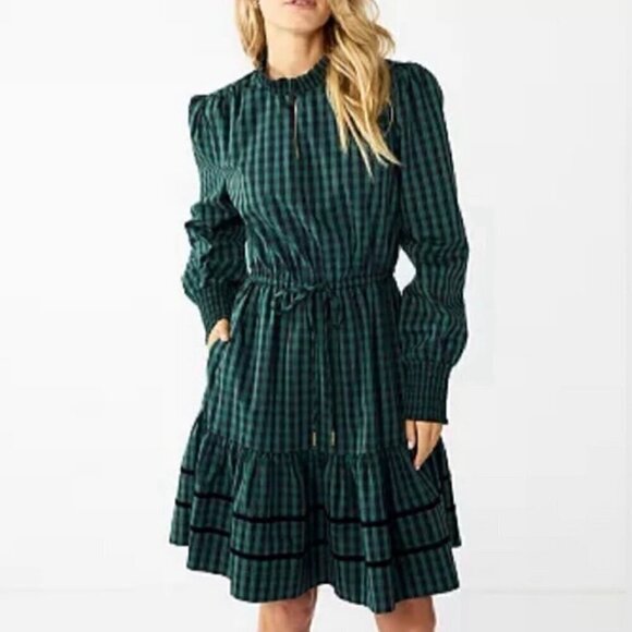 NWOT Draper James RSVP Long Sleeve Tiered Green & Black Plaid Dress Size - XXL - Picture 2 of 16